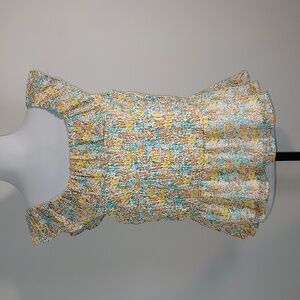 LC Lauren Conrad Colorful Floral Smocked Ruffle Chiffon Tank Top Blouse Size XXL